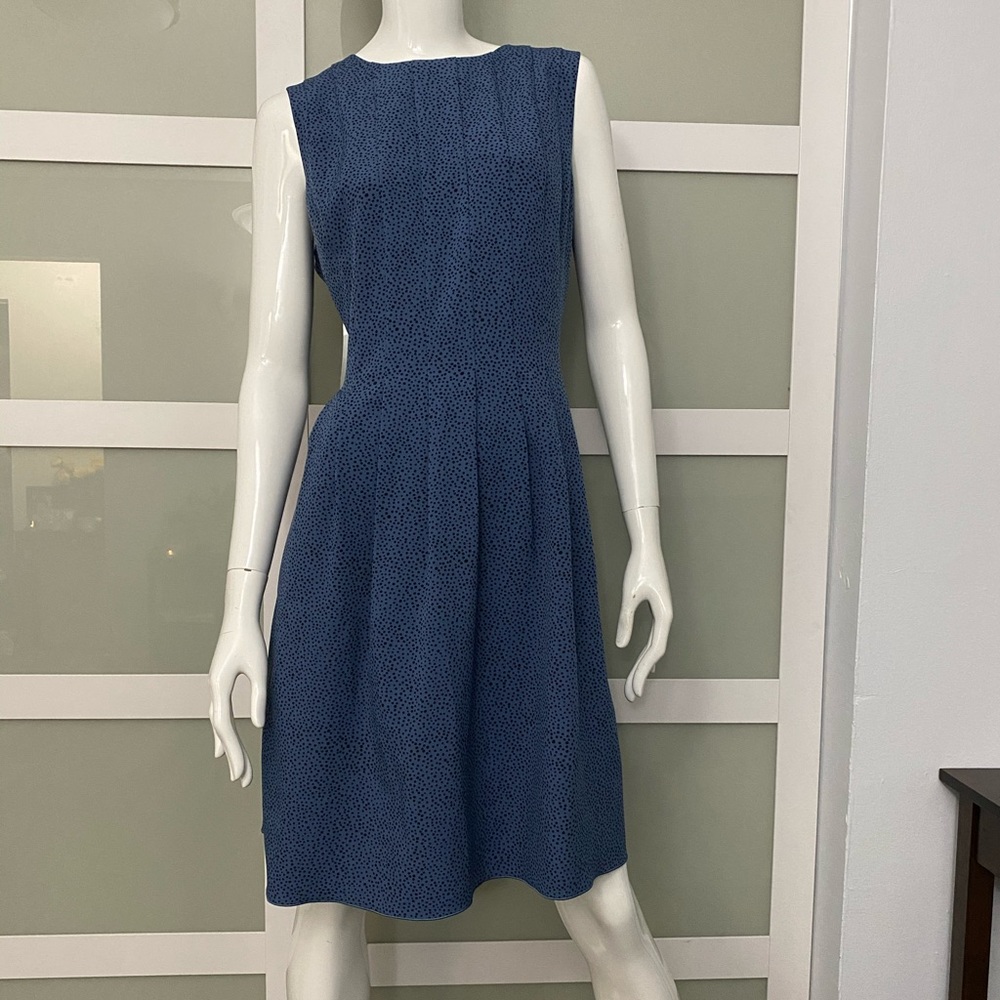 Anne Klein fit and flare blue dress with pockets.